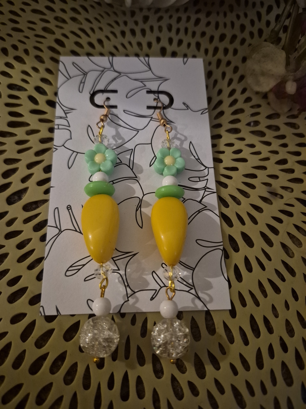 Handmade Yellow & Mint Flower Drop Earrings